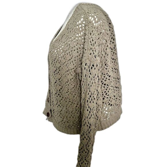 Artelier Nicole Miller Button Knit open weave Cardigan Sweater Khaki Size XL - Picture 5 of 6